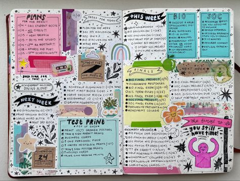 Journaling Spread Ideas, Maximalist Journaling, Maximalist Scrapbook, Maximalist Journal, Journal Spreads Aesthetic, Journal Spreads Ideas, Weekly Bujo Spread, School Bujo, Bujo Spread Ideas