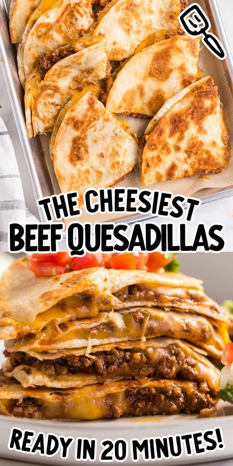 Cheesy Beef Quesadillas Cheesy Beef Quesadilla, Quesadilla Recipes Beef, Quesadilla Recipes Easy, Beef Quesadillas, Quesadilla Recipe, Beef Casserole Recipes, Quesadilla Recipes, Dinner With Ground Beef, Ground Beef Recipes Easy