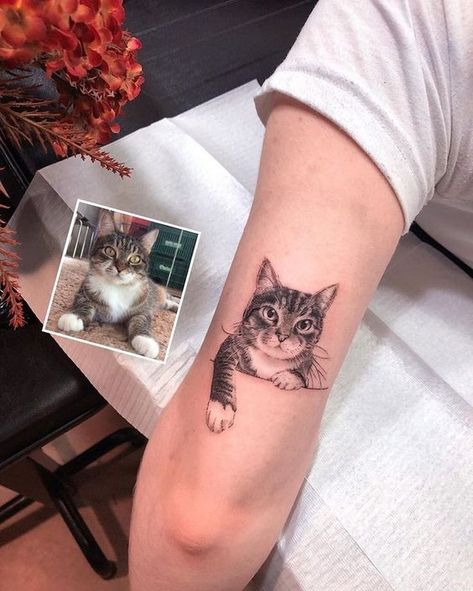 #Welcome to our curated collection of stunning cat tattoo designs that are bound to leave you in awe. In this article, we are excited to unveil the most incredible feline ink art that showcases the beauty and grace of our beloved feline companions. These cat tattoos not only capture the essence of these enigmatic creatures but also serve as a testament to the artistic prowess of the tattooists behind them. Whether you're a cat lover or simply appreciate exquisite body art, prepare to be amazed b A Cat Tattoo, Cat Face Tattoos, Cat Portrait Tattoos, Cat Tattoo Designs, Face Tattoos, Dainty Tattoos, Friend Tattoos, Trendy Tattoos, Couple Tattoos