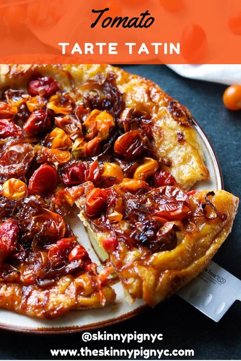 Rhubarb Tarte Tatin, Tomato Tart Tatin Recipe, Tomatoe Tart Recipes, Savory Tarte Tatin Recipe, Tomato Onion Tart, Tarte Tartin Recipe, Tart Tartan, Tart Tartin Recipe, Onion Tarte Tatin