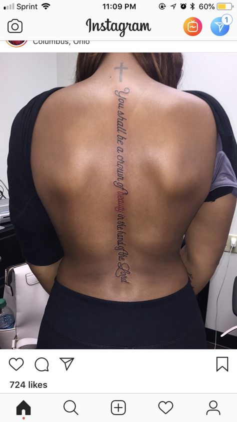 Blessed Spine Tattoo, Spinal Tattoo Women, Spinal Tattoo, Verse Tattoos, Black Girls With Tattoos, Religious Tattoos, Spine Tattoos For Women, Dope Tattoos For Women, Stylist Tattoos