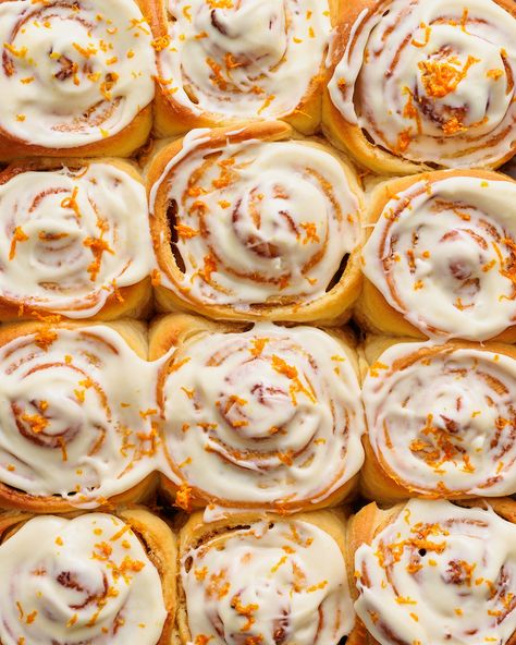 Soft Fluffy Orange Cinnamon Rolls - Baker by Nature Lemon Cream Cheese Icing, Orange Cinnamon Rolls, Orange Sweet Rolls, Baker By Nature, Orange Rolls, Sweet Rolls, Sweet Roll, Gluten Free Flour, Baking Flour