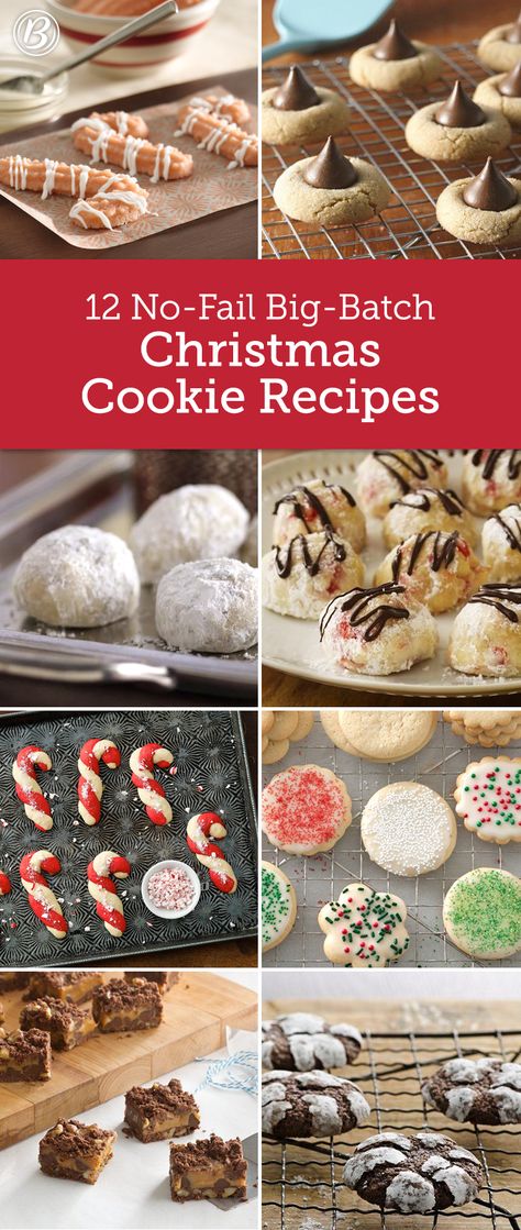 Making Christmas cookies for a crowd, or hosting a holiday cookie exchange? These easy, big-batch recipes mean more cookies and less work! Easy Yummy Christmas Cookies, Big Batch Baking, Easy Large Batch Christmas Treats, Cookies For Crowd Parties, Cookies That Freeze Well Christmas, 5 Star Christmas Cookies, Cookies That Make Large Batches, Best Large Batch Cookies, Big Batch Baking Recipes