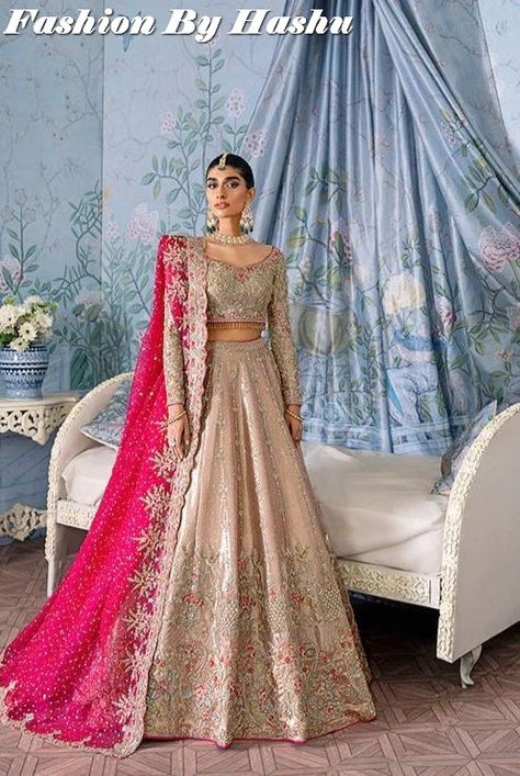 Wedding Dresses and Design J. 2023 | For More Designs Click on our YouTube link...? Pink And Silver Lehenga, Dupatta Bridal, Pink Lehenga Choli, Lehenga Pink, Bridal Dupatta, Bridal Dresses Pakistan, Choli Designs, Bridal Wedding Dress, Pink Lehenga