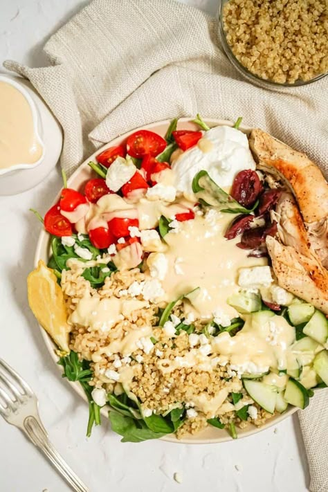 Panera Mediterranean Grain Bowl, Syrup Recipe For Cocktails, Mediterranean Grain Bowl, Mediterranean Chicken Bowl, Mediterranean Bowl, Panera Copycat, Grain Bowl Recipe, Hummus Bowl, Mediterranean Bowls