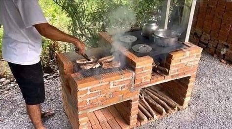 Outdoor Cooking Fireplace, Cooking Fireplace, Brick Grill, Dirty Kitchen, Outdoor Kitchen Decor, Outdoor Kitchen Plans, Outdoor Stove, Backyard Grilling, Cooking Stove