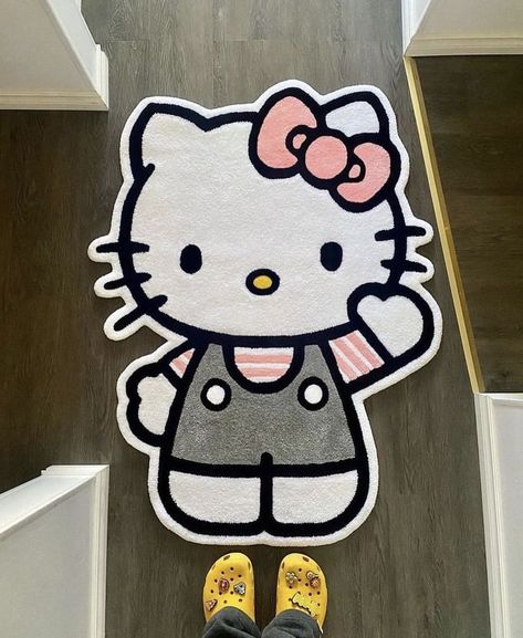 Hello Kitty Rug, Future Accessories, Black Room Decor, Apartment Bar, Tufting Diy, Chambre Inspo, Hello Kitty Bedroom, Girl Heaven, Graphic Rug