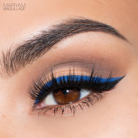 "Pop of Blue" Cat-Eye Spring Makeup Tutorial Eyeliner Bleu, Blue Eyeliner Makeup, Spring Makeup Tutorial, Quinceanera Makeup, Blue Cat Eye, Blue Eyeliner, Cat Eye Makeup, Eye Makeup Pictures, Pinterest Makeup