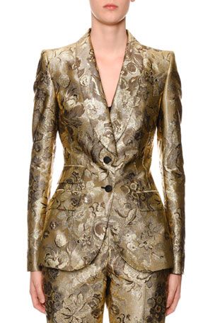 Button Shawl, Dolce Gabbana Jacket, Gold Jacket, Jacquard Jacket, Dolce Gabbana Dress, Shawl Collar, Top Designers, Suits For Women, Neiman Marcus