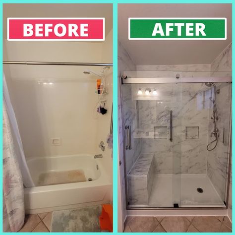 HomeBuddy.com - What New Walk-in Shower Should Cost You In 2022 Convert Tub To Shower, Walk In Bathroom Showers, Shower Makeover, Tile Walk In Shower, Tub To Shower Remodel, Tub To Shower Conversion, Small Shower Remodel, Shower Conversion, Guest Bathroom Remodel