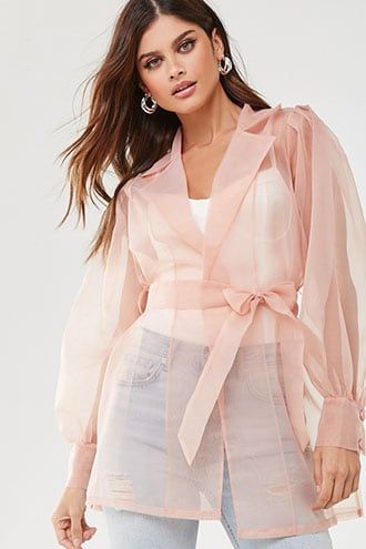 Forever 21 Organza Trench Coat , Mauve 24.99 USD Organza Trench Coat, Transparent Jacket, Shirt Transparent, Organza Dresses, Organza Jacket, Girls Denim Jacket, Organza Blouse, Organza Dress, Fashion Designs