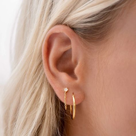 Chain Earrings - Ella | Linjer Jewelry 2nd Ear Piercing, Second Ear Piercing, Minimalist Ear Piercings, Double Ear Piercings, Double Earrings, Classic Earrings, Hoop Earring Sets, Gemstone Studs, Trendy Earrings