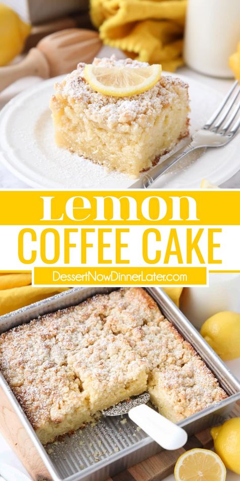 This Lemon Coffee Cake is bursting with flavor from lemon zest and juice. It's even topped with a lemony crumb streusel. Lemon lovers will adore this breakfast cake! Lemon Crumb Cake, Lemon Coffee Cake, Lemon Breakfast, Lemon Coffee, Breakfast Coffee Cake, Lemon Cakes, Streusel Cake, Crumb Cake Recipe, Cheesecake Pudding