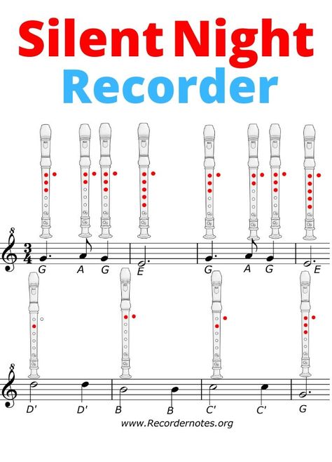 🥇Silent Night Recorder Notes ▷ Learn to play it ! Recorder Fingering Chart, Recorder Lessons, Flute Recorder, Recorder Notes, Learning Music Notes, Recorder Sheet Music, Recorder Songs, Music Theory Lessons, Song Notes