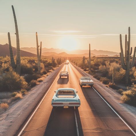 "Desert #RoadTrip: #Autos driving down a #DesertRoad, surrounded by #TallCacti under a #GoldenHour sky. #Vehicles #CactusLandscape #DigitalArt #AIPhotography #StockCake ⬇️ Download and 📝 Prompt 👉 https://stockcake.com/i/desert-highway-drive_350180_168608". Desert Drive, Cars Driving, Desert Highway, Desert Road, Warm Sunset, Luxury Landscaping, Road Adventure, Desert Sunset, Clear Blue Sky