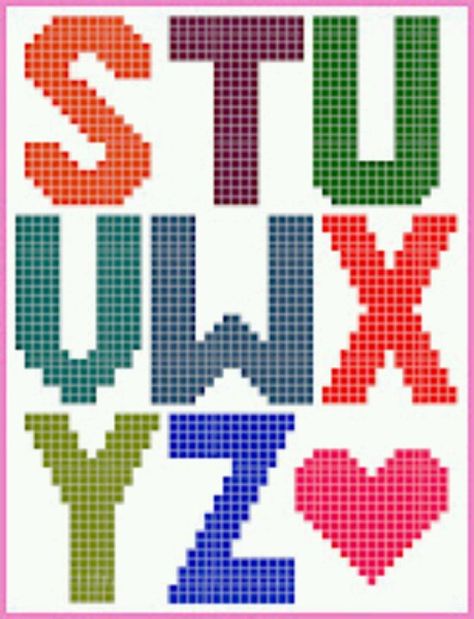 S-Z Perler Alphabet, Grid Letters, Knit Letters, Nautical Mosaic, Virkning Diagram, Plastic Canvas Letters, Crochet Grid, Crochet Letters, Cross Stitch Alphabet Patterns