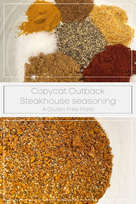 Are you looking a tasty steakhouse seasoning to spice up your home cooked meals? Then check out our copycat recipe for the steakhouse seasoning used at the Outback Steakhouse. This peppery seasoning goes great with steak, chicken, grilled vegetables, french fries, and more! #recipes #glutenfree #seasoning #spicemix #glutenfree Steak Seasoning For Grill, Outback Steak Seasoning Copycat Recipes, Outback Steakhouse Copycat Recipes, Outback Wings Recipe Copycat, Steak Spice Recipe, Outback Seasoning Recipe, Soul Seasoning Recipe, Outback Copycat Recipes, Steak Seasoning Recipes Rubs