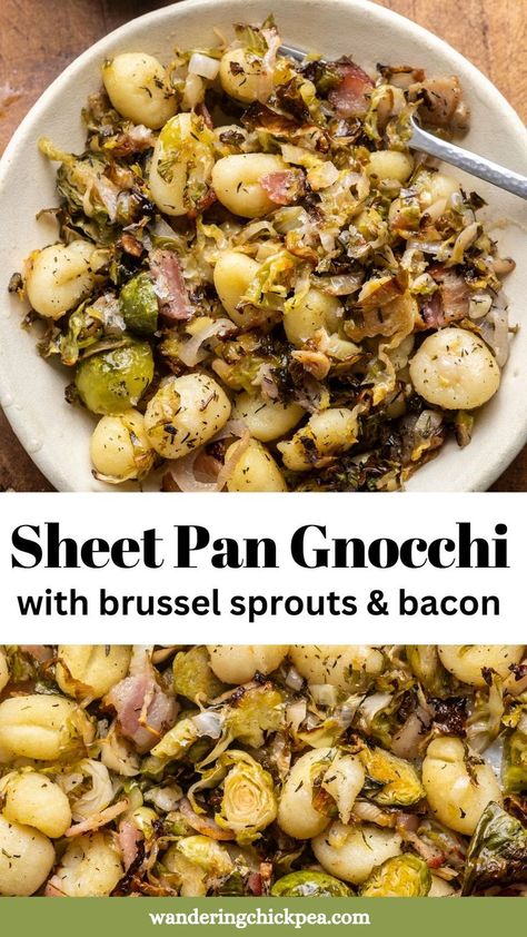 This Sheet Pan Gnocchi with Brussel Sprouts and Bacon is the easiest winter dinner. Shelf-stable gnocchi stays fluffy on the inside but crispy on the outside while the brussel sprouts and shallots caramelize with salty bacon bits. Gnocchi With Brussel Sprouts, Brussel Sprouts And Bacon, Sheet Pan Gnocchi, Sprouts And Bacon, Winter Dinner, Bacon Bits, Shallots, Gnocchi, Brussel Sprouts