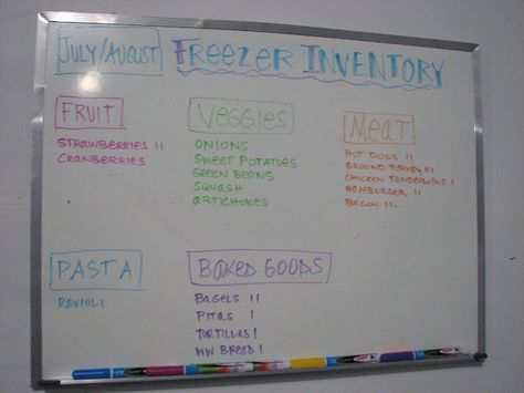 dry erase board for freezer inventory.  hang above freezer in garage. Organizing Meal Planning, Freezer Inventory, Clean Mama, Housekeeping Tips, Freezer Storage, Freezer Cooking, Recipe Organization, Home Organization Hacks, Fridge Freezers