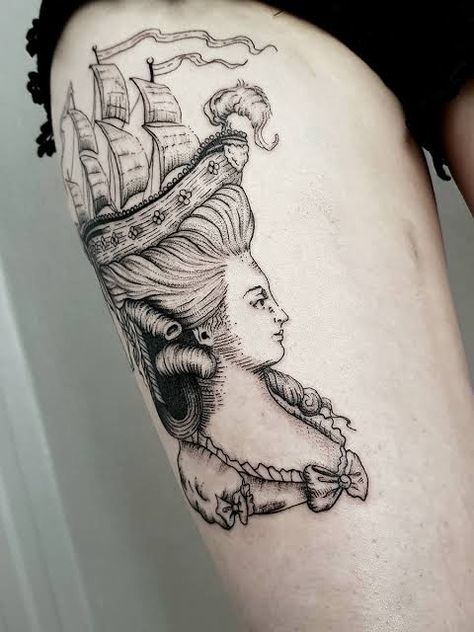 Marie Antoinette Tattoo, Marie Antoinette Tattoo Ideas, Marie Antoinette Drawing, Marie Antoinette Sketch, Gothic Marie Antoinette, Marie Antoinette Art Print, Boat Hair, Medieval Tattoo, Sweet Tattoos