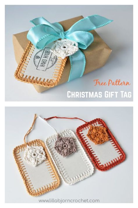 10 Christmas Gift Tag Free Crochet Pattern - Page 2 of 3 Crochet Holiday Gifts, Christmas Present Tags, Christmas Gift Tags Free, Holiday Crochet Patterns, Christmas Name Tags, Santa Gift Tags, Gift Labels Christmas, Crochet Christmas Gifts, Christmas Gift Tag