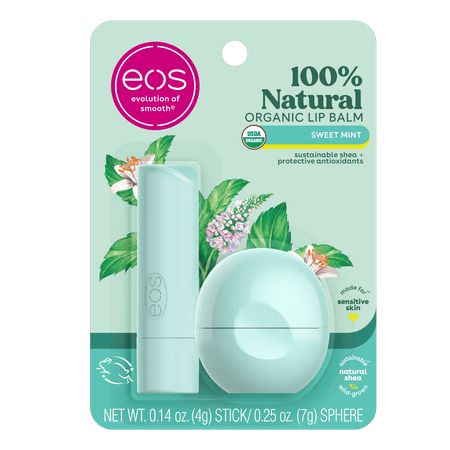 Mint Lip Balm, Eos Products, Shea Butter Oil, Lip Balm Stick, Sweet Mint, Eos Lip Balm, Long Lasting Lip Gloss, Organic Lip Balm, Flavored Lip Balm