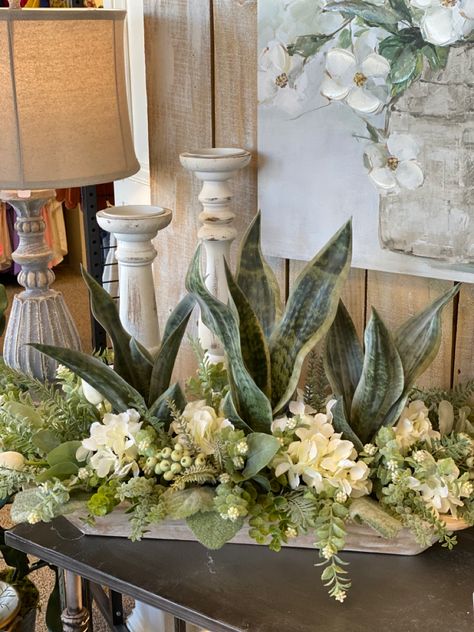 Diy Spring Floral Arrangements, Long Artificial Flower Arrangements, Artificial Arrangements For The Home, Farm Table Floral Arrangements, Long Floral Arrangements Low Centerpieces, Faux Floral Arrangements Home Decor, Garden Arrangements Ideas, Flower Arrangements For Dining Table, Long Rectangular Floral Arrangement