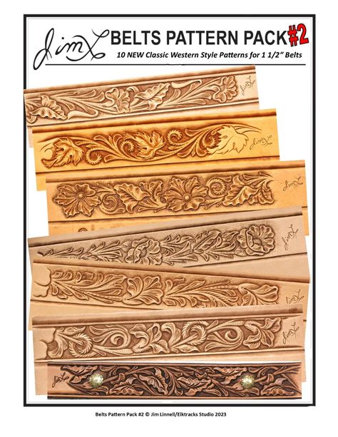 PRICES MAY VARY. This Belt Pattern Pack by Jim Linnell includes patterns for 10 classic western style belts. For each belt, there is both a tracing pattern and photo of the finished carving. Each pattern is drawn for a 1 1/2" belt. Most of the patterns also include impressions of the tools that were used in the carving. This is not a bound book, but rather a collection of pages in a resealable bag. 10 pages This Belt Pattern Pack by Jim Linnell includes patterns for 10 classic western style belt Leather Belt Patterns, Belt Patterns, Art Du Cuir, Catalog Covers, Belt Pattern, Leather Tooling Patterns, Tooling Patterns, Catalog Cover, Thumb Prints