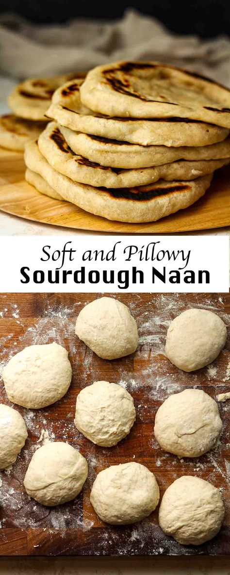 This recipe for Soft and Pillowy Sourdough Naan Bread offers a tangy variation of the classic Indian flatbread, elevated with the use of sourdough starter to impart a unique flavor. With its chewy consistency and subtle acidity, it serves as a delightful complement to savory meals or serves as an excellent canvas for imaginative toppings. Naan Toppings, Sourdough Bread Flavors, Sourdough Naan Recipe, Sourdough Naan Bread Recipe, Sourdough Naan Bread, Sourdough Naan, Naan Bread Recipe, 2024 Meals, Recipe Using Sourdough Starter