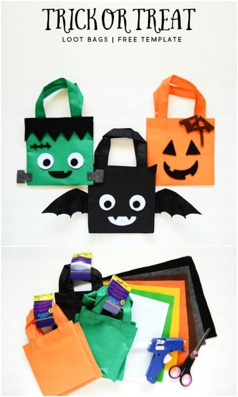 30 Easy And Cheap DIY Trick-Or-Treat Bags That Make Halloween Fun And Frugal Diy Halloween Goodie Bags, Diy Halloween Trick Or Treat Bags, Diy Halloween Treat Bags, Halloween Bags Diy, Diy Treat Bag, Halloween Treat Bags Diy, Sac Halloween, Dulceros Halloween, Moldes Halloween