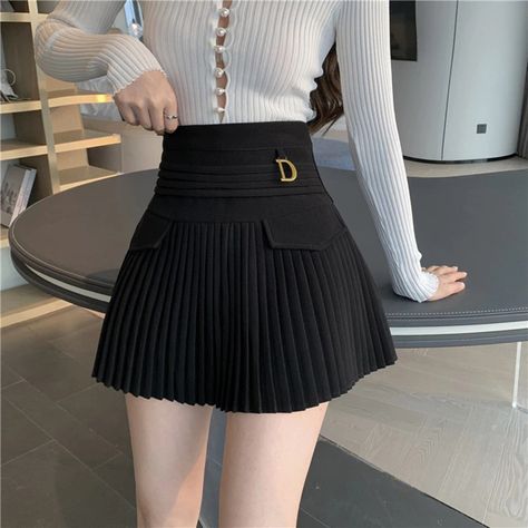 Metal Letter D Swing Solid High Waisted Style Women's Skirt - Fine Pleated Pattern Casual Streetwear Mini Skirt Material: Polyester, Cotton Silhouette: Pleated Waistline: empire Style: Casual Fabric Type: Broadcloth Pattern Type: Solid Dresses Length: Above Knee, Mini ABOUT THE SIZE: 1.Asian sizes are 1 to 2 sizes smaller than European and American people. You can always drop a message and we will surely help you! 2 You can always drop a message and we will surely help you! we will give you some Dior Outfit, Black Suit Dress, Short Waisted, Plain Skirt, High Waist Mini Skirt, Skirt Streetwear, Uniform School, School Skirt, White Pleated Skirt