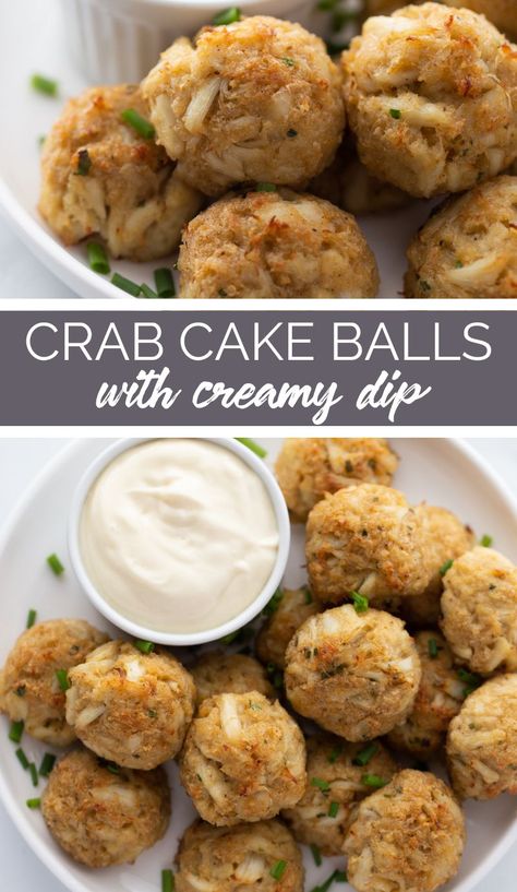 Creamy Garlic Dipping Sauce, Lobster Balls, Crab Cake Balls, Crab Balls Recipe, Crab Cake Bites, Crab Ideas, Crab Balls, Garlic Dipping Sauce, Fried Crab