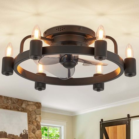 This modern farmhouse ceiling fan with a unique candlestick light design that adds a touch of vintage charm to any space. Vintage Ceiling Fans, Farmhouse Candle, Office Warehouse, Farmhouse Ceiling, Caged Ceiling Fan, Light Fan, Farmhouse Ceiling Fan, Candle Design, Farmhouse Candles