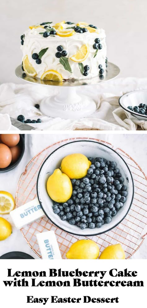 Lemon Cake With Blueberries, Easy Spring Dessert Recipes, Mini Birthday Cake Ideas, Lemon Blueberry Sponge Cake, Lemon Cake Blueberry Frosting, Lemon Blueberry Sheet Cake, Lemon Blueberry Cake Design, Blueberry Birthday Cake, Cake Lemon Blueberry