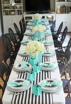 Breakfast Party Decorations, Tiffanys Party Ideas, Bridal Shower Breakfast, Tiffany Theme Party, Breakfast At Tiffanys Party Ideas, Tiffany Blue Party, Tiffany Themed Bridal Shower, Tiffany Birthday Party, Party Breakfast