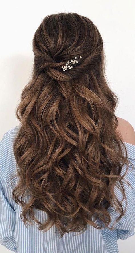 Partial Updo, Half Up Half Down Hair Prom, Fesyen Rambut, Half Up Half Down Hairstyles, Prom Hairstyles For Long Hair, Beautiful Hairstyles, Half Up Half Down Hair, Wedding Hairstyles For Long Hair, Half Up Hair