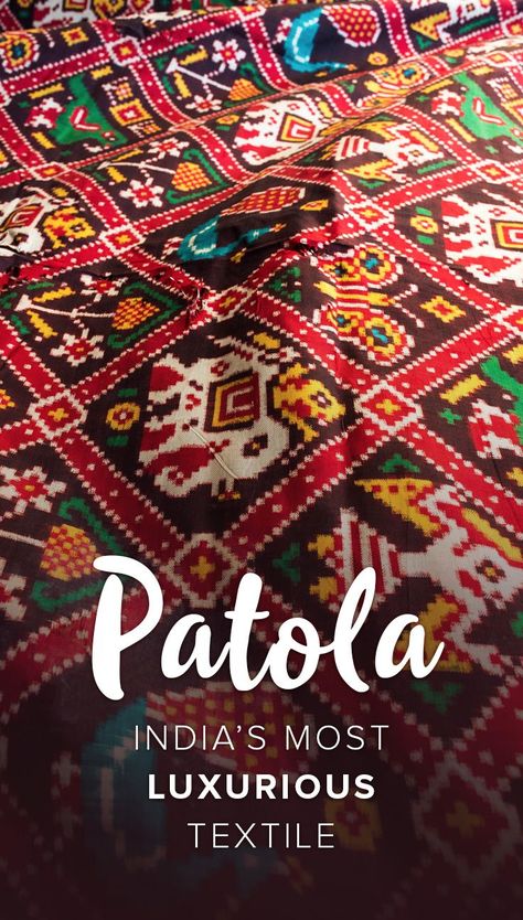 The Patola of Patan, a town in Gujarat state, India, are some of the most complex and luxurious fabrics in the world, thanks to their complex double ikat weaving technique. One sari takes at least 7 months to complete, and costs upwards of $2,000! Read on for a history of Patan Patola, and a look at one of the last families still weaving them in India today.: Ikat Weaving, Indian Culture And Tradition, India Textiles, Fashion Vocabulary, Indian Crafts, Indian Textiles, Indian Fabric, Ikat Print, Indian Attire