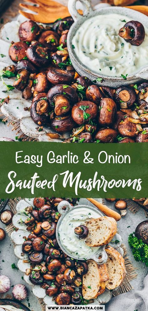 Sautéed Mushrooms And Onions, Sauteed Onions And Mushrooms, Sauteed Mushrooms And Onions, Vegan Chicken Nuggets, Mushroom Side Dishes, Sauteed Onions, Mushroom Appetizers, Sautéed Mushrooms, Creamy Garlic Sauce