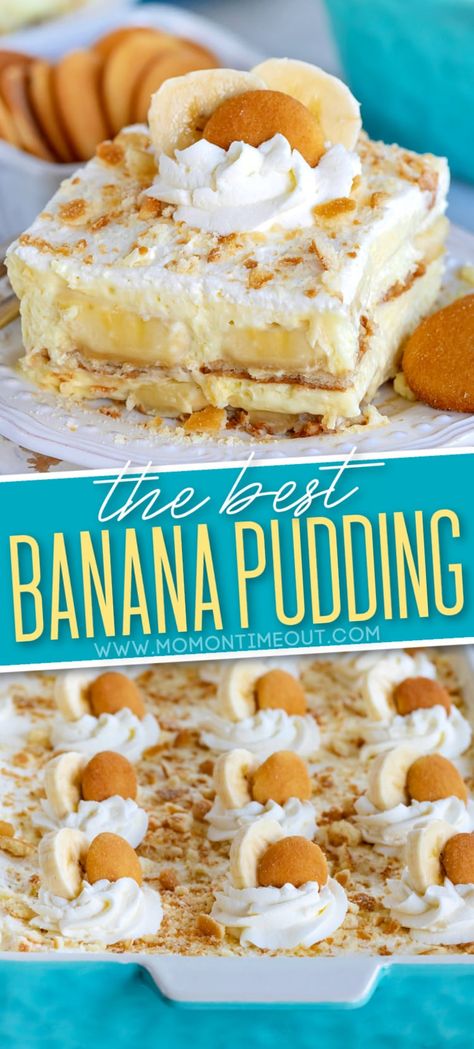 The BEST Banana Pudding recipe you'll ever try! This timeless, no bake dessert is always a winner with friends and family and is so delicious! Made with layers of fresh bananas, Nilla wafers, fresh whipped cream and banana pudding! // Mom On Timeout #bananapudding #bananarecipe #bananas #pudding #nobake #summerrecipes #dessert #desserts #bananapuddingrecipe Best Banana Pudding Recipe, The Best Banana Pudding, Banana Pudding Desserts, Banana Cream Pudding, Easy Banana Pudding, No Bake Banana Pudding, Banana Pudding Recipe, Pudding Cheesecake, Mom On Timeout