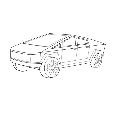 Tesla Truck, Race Car Coloring Pages, Simple Line Art, Tesla Cybertruck, Car Concept, Fibonacci Spiral, Line Art Vector, Truck Coloring Pages, Cars Coloring Pages