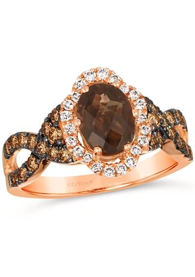 14K Strawberry Gold® Chocolate Quartz® 1 1/8 cts. Ring with Chocolate Diamonds® 1/2 cts., Nude Diamonds™ 1/6 cts. Smoky Quartz Ring, Chocolate Diamonds, Gold Rings Jewelry, Le Vian, Brown Diamond, Quartz Ring, Jewelry Rings Engagement, Smoky Quartz, Black Rings