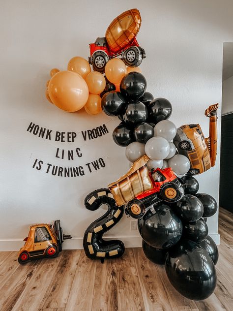 Modern Truck Birthday Party, Two Tough Birthday, Low Key 2nd Birthday Party, Im Digging Being 2 Birthday Decorations, 2 Year Bday Party Ideas, Two Truck Birthday, Diggin Being 2, Small 2nd Birthday Party Ideas, 2nd Boys Birthday Party Ideas