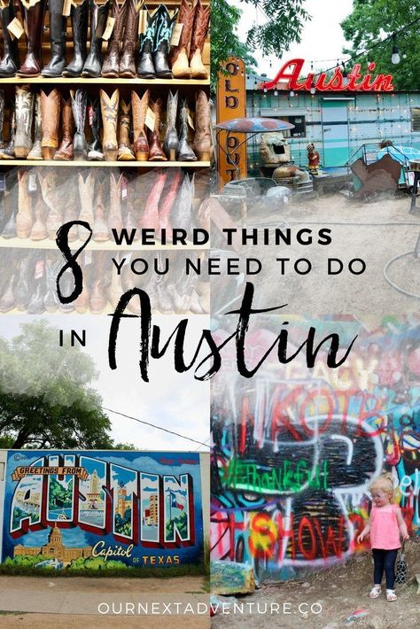 "Keep Austin Weird" by exploring these 8 awesomely weird things to do in Austin, Texas. #austin #texas #atx #keepaustinweird #unitedstates #familytravel #travelwithkids // Family Travel | Travel with Kids | Vacation Ideas | US Travel | Austin Weekend Trip | Best Cities in Texas | Austin Street Art | South Congress | Alternatives Things to Do in Austin | Best Cities in US for Families | Best Things to Do in Austin | Where to Eat in Austin | Family-Friendly Itinerary Road Trip Texas, Keep Austin Weird, To Do In Austin Texas, Austin Texas Travel, Texas Road Trip, Pennsylvania Philadelphia, Austin Travel, Art Alternative, Things To Do In Austin