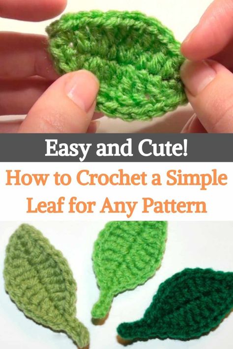 Crochet A Leaf Pattern, Simple Leaf Crochet, Simple Small Amigurumi, How To Crochet Leaves Patterns, Easy Leaf Crochet Pattern, Small Crochet Leaves, Crochet Tree Leaves, Small Leaf Crochet, Small Leaf Crochet Pattern