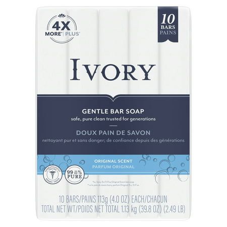 Ivory Gentle Bar Soap gives you a safe, pure clean trusted for generations. Our simple soap is free of dyes and heavy perfumes, is dermatologist tested, and continues to be so pure, it floats!Ivory's safe, gentle products have been trusted by families for over 140 years. Size: 38.8 oz.  Color: Multicolor. Ivory Bar Soap, Dove Beauty Bar, Simple Soap, Ivory Soap, Gentle Skin Cleanser, Making Soap, 10 Count, Bath Soap, Bath Bar