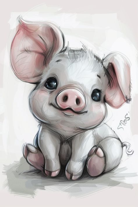 Baby Pig on White Background Animal Sketches Easy, Pig Sketch, Pig Painting, Pig Drawing, Baby Animal Drawings, Baby Pig, Animal Illustration Art, Pig Cartoon