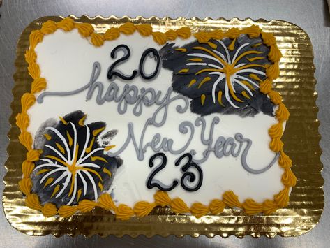 New Years Sheet Cake, New Year's Cupcakes, Letter Cakes, Sheet Cake Designs, Rectangle Cake, New Years Cookies, New Year's Cake, Fire Works, Sheet Cakes