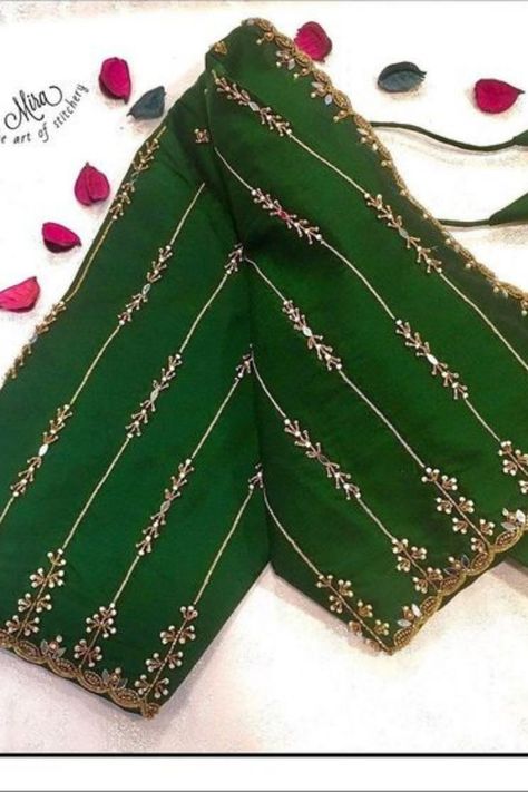 https://myfashioncorners.blogspot.com/ Green Blouse Handwork Designs, Sulam Manik, Magam Work, Blouse Works, Latest Bridal Blouse Designs, Blouse Ideas, Latest Blouse Designs Pattern, Aari Designs, Embroidery Leaf