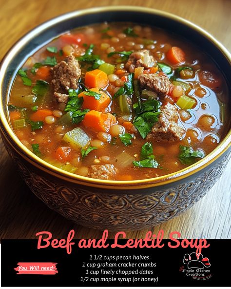 Indulge in the hearty and comforting flavors of beef and lentil soup. This savory dish is full of protein and fiber, perfect for a cozy night in or a nourishing meal. Try this recipe for a delicious and satisfying bowl of goodness. #soup #beef #lentils #comfortfood #recipeinspiration Lentil And Beef Soup, Lentil Beef Soup, Beef Lentil Soup Recipe, Beef And Lentil Stew, Beef And Lentil Soup, Beef Lentil Soup, Beef And Lentil, Meat Soup, Mozzarella Stuffed Meatballs