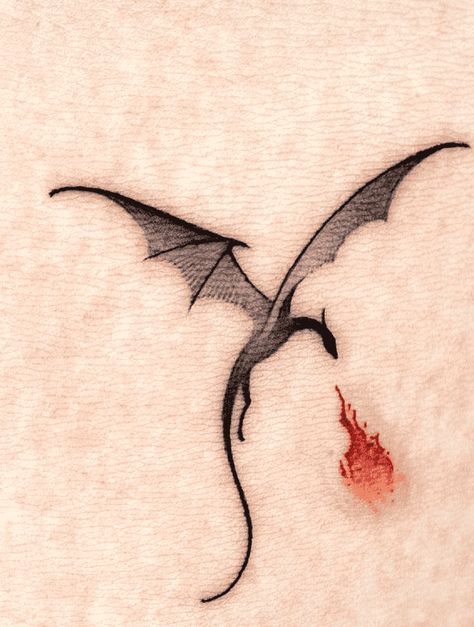 Small Fire Breathing Dragon Tattoo, Dragon Inspo Drawing, Flying Dragon Tattoo For Women, Dragon Simple Design, Single Line Dragon Tattoo, Simple Dragon Design, Dragons Flying Tattoo, Dragon Tattoo With Fire, Simple Fantasy Art